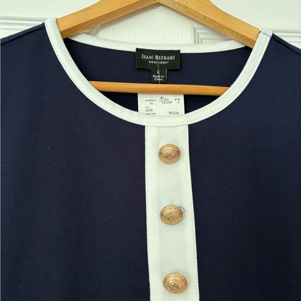 Isaac Mizrahi Navy Shift Dress with White Trim - Picture 2 of 12